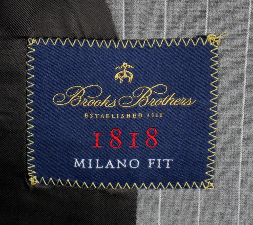 Brooks Brothers 1818 Milano Suit 38 R Mens Slim Fit Grey Stripe Wool 2 Piece